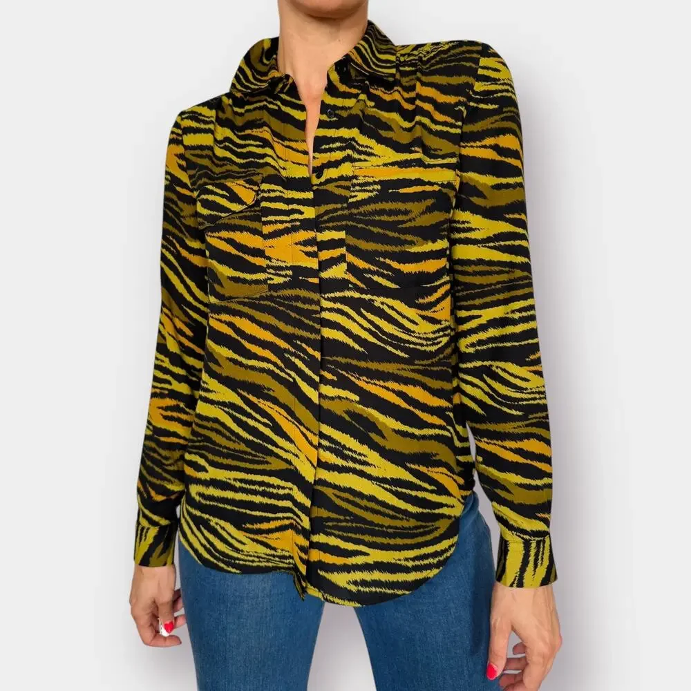 Y2K Marled Tiger Print Blouse - Picture 5 of 8